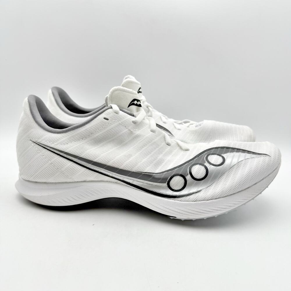 Saucony Mens Velocity MP Track Shoes Size 12 EU 46.5 White Silver Spikes EUC